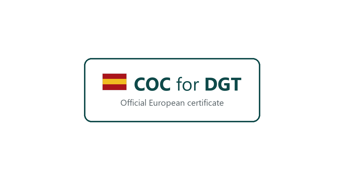Badge: COC certificate accepted by DGT for car registration in Spain, official European certificate